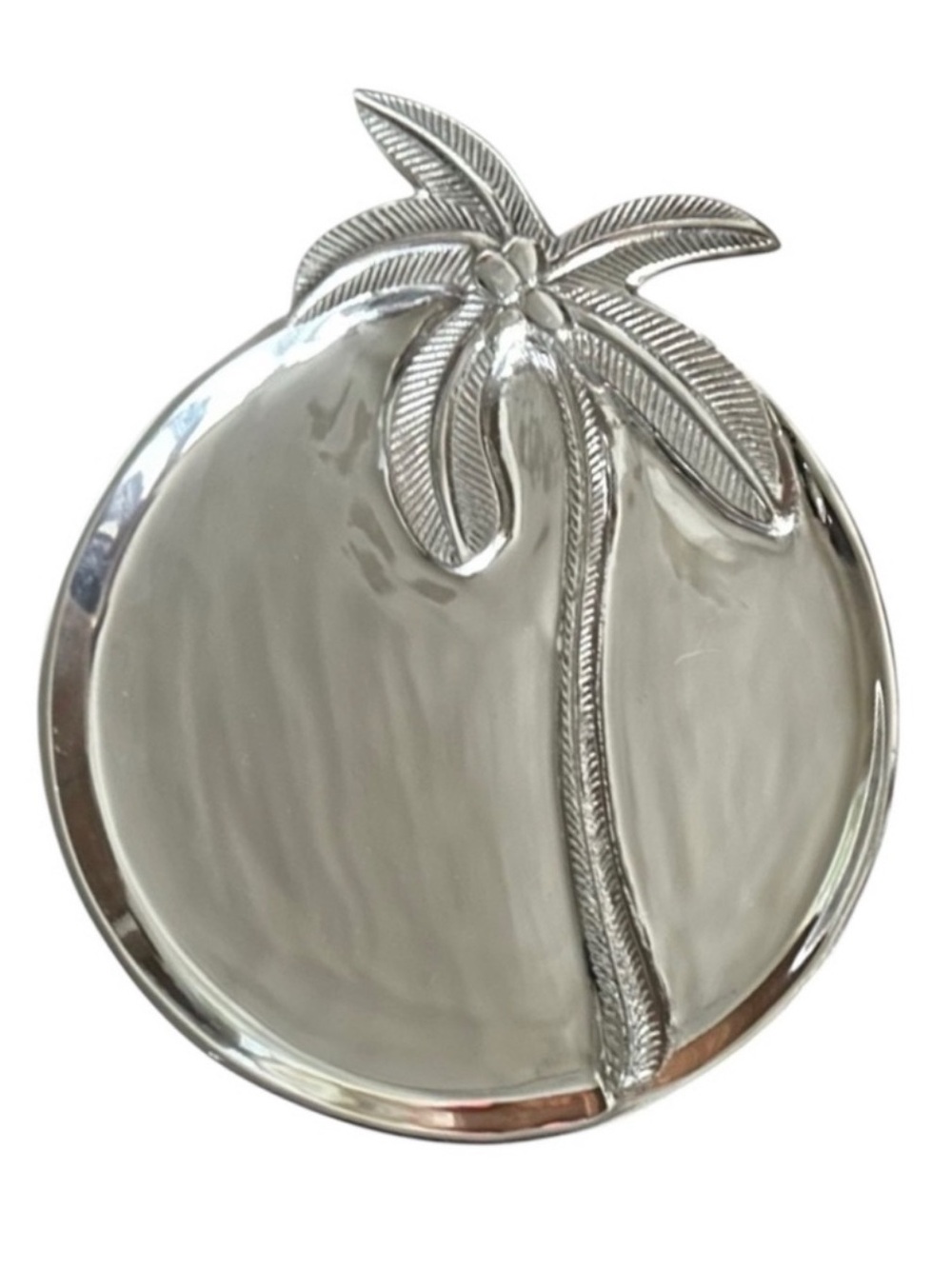 Silver Palm Tree Large Round Serving Plate Platter